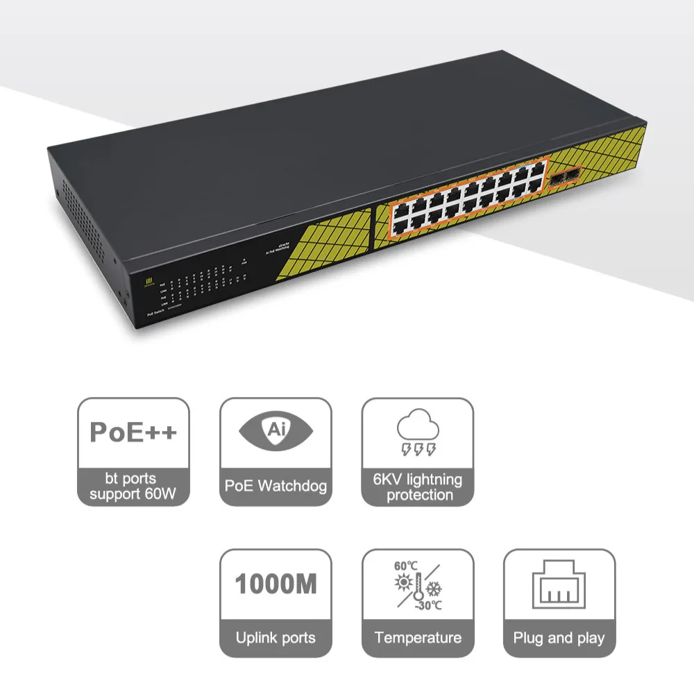 سويتش 16 بورت جيجابيت و 2 مخرج فايبر | GNT-RP1420G6 PoE - Genata